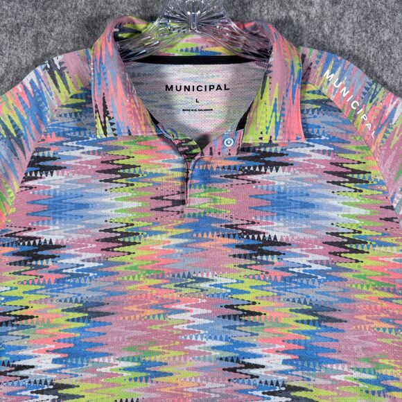 Municipal Other - Municipal Shirt Mens Size Large Pink Short Sleeve Polo Sport Tech Zigzag Mesh